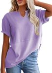 SHEWIN Womens T Shirts Casual Short Sleeve Work Tee Shirt Office Loose Solid Color V Neck Top Cute Tops for Women Fashion 2025,US 16-18(XL),Purple