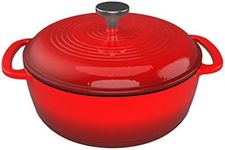 Classic Cuisine Cast Iron Dutch Lid 6 Quart Enamel Coated Oven or Stovetop-for Soup, Chicken, Pot Roast and More-Kitchen Cookware, Red