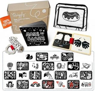 Quiggly High Contrast Baby Toy Set - Black and White Newborn Sensory Toys - Tummy Time Mirror, 25 Visual Stimulation Cards & Board Book - Infant Play Kit for Newborns 0-3 Months (Standard)