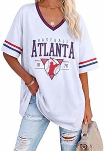 Baseball Jersey Shirts for Women - Striped Baseball Mom T-Shirts V Neck Baseball Team Tops Game Day Fans Gifts