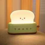 Cute Toast Night Lamp,Dimmable Bread LED Night Light Rechargeable Desk lamp, Portable Bedroom Bedside Lamps,Christmas Birthday Lights for Girls Boys (Green)