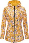 RISISSIDA Women Casual Reversible Floral Print Jacket Hooded Spring Fall Fashion, Lightweight Waterproof Thin Transition Coat, Yellow, Large