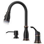 APPASO 3 Hole Kitchen Faucet, Bronze Kitchen Sink Faucet with Pull Down Sprayer 3 Modes, Oil Rubbed Bronze Kitchen Faucet with Soap Dispenser and Separate Handle, Kitchen Faucet 3 Pieces, Zinc Alloy