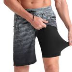 iCKER Men's Swimming Shorts with Compression Liner 2 in 1 Swimming Trunks Quick Dry 9 inch Inseam Board Shorts with Zipper Pockets,Grey STK339,L