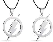 Rinhoo Stainless Steel Superhero Flash Lightning Pendant Necklace for Men boy Gift (2pc-Flash)