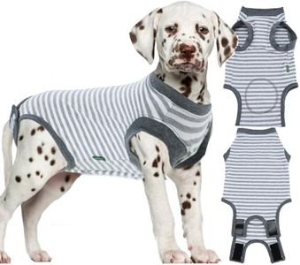 Sychien Dog Surgery Recovery Suit,Male Neuter Recovery Large Onesie Female Spay Cone Alternative Recovery Suit,Hoop & Loop Comfortable Surgical Bodysuit,Striped Grey L