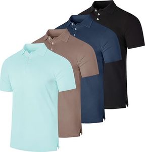 4 Pack: Big and Tall Men’s Cotton Pique Quick Dry Fit Polo Shirt Short Sleeve Golf Tennis Work Casual Collared Clothing Active Athletic Performance Tech Sports Clothes Plus Casual Top - Set 11, 5X