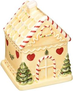 Spode Christmas Tree Gingerbread House Candy Jar - 7-Inch Christmas Cookie Jar in Fine Earthenware - Decorative Candy Storage Jar with Lid for Holiday Kitchen Counter, Cookies, and Treats