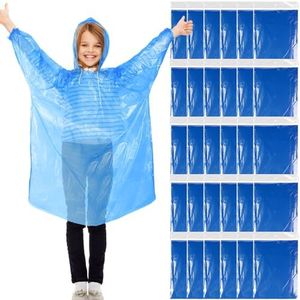Berlune 30 Pcs Kid Rain Ponchos Bulk Disposable Ponchos for Kid Emergency Raincoat with Drawstring Hood and Elastic Sleeves (Blue)