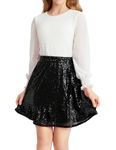 GRACE KARIN Girls Sequin Skirt Sparkle Mini High Waist Party Tutu Fancy Skirts A-line Ruffle Skirt Fully Lined 10-12 Years Black