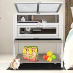 Ketive 3-Tier Large Hamster Cages with Storage Shelf Outdoor Wooden Indoor Guinea Pig Cage and Habitat with Food Bowl Deeper Pull Out Tray Openable Top Small Animal Cage Pet House