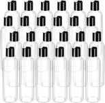 Nuenen 24 Pieces Plastic Empty Bottles Clear Squeeze Travel Containers with Black Disc Cap Refillable Shampoo Container Travel Bottles for Toiletries Lotion Container for Body Soap Cream (8 oz)