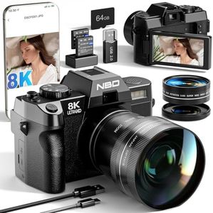 NBD 8K 64MP Digital Cameras for Photography with Dual-Lens,180°Flip Screen—Point and Shoot Digital Cameras with 16X Zoom,Autofocus WiFi Vlogging Camera for Beginners, 2 Batteries,64GB Card (Black)