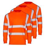 SuNi Apparel High Visibility Shirts for Men - Long Sleeve Construction Hi Vis Reflective Safety Shirts for Men Yellow Orange, Orange (3pk), X-Large