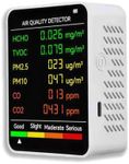 6 in 1 Air Quality Monitor, Detects PM2.5 PM10 TVOC CO2, Air Quality Tester, Indoor Air Pollution Tester with Real-Time Digital Display for Home, Office, Living Room, Easy to Use