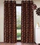 Home Sizzler 2 Pieces Premium Foil Buds Print Eyelet Velvet Door Abstract Opaque Curtain - 7 Feet, Brown