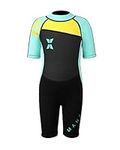 Gogokids Neoprene Wetsuit for Kids 2.5mm, Shorty Suit for Boys Girls, Thermal Swimsuit UV Protection Keep Warm Back Zipper One Piece Diving Suit for Swimming Diving Surfing Snorkeling, Green, XL