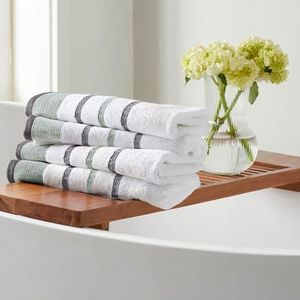 Decorative Hand Towel Set - Combed Cotton 4 Pack 26x16 Hand Towel Set - Luxurious, Ultra-Soft, Durable Towels for Bathroom Decor (Eucalyptus/Grey)