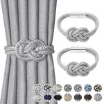 Pretty Jolly 2 Pack Mini Magnetic Curtain Tiebacks Nordic Simple Style Drape Tie Backs Elegant Hand Weave Rope Knot Decorative Curtain Holdbacks for Home & Office Window Drapery (Silver Grey)