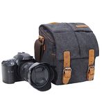 YUHAN Camera Bag, Vintage Canvas Camera Shoulder Bag Waterproof Leather Trim DSLR SLR Shockproof Camera Messenger Bag Black