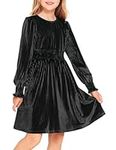 Arshiner Girls' Dress Long-Sleeved Velvet Dress Festive Children's Vintage Autumn Dress Black Party Dress Plain Winter Dress 6-7 Years
