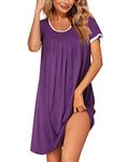 Ekouaer Sleepwear Womens Nightgown Short Sleeve Sleep Nightdress Scoopneck Sleep Tee Nightshirt Purple M