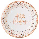 Crisky 40 Fabulous Disposable Plates for Women 40th Birthday Decorations Rose Gold Dessert, Buffet, Cake, Lunch, Dinner, Party Table Supples, 50 Count, 9 inches