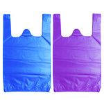 LazyMe 12 x 20 inch T Shirt Bags Grocery Plastic Bags with Handles Shopping Bags in Bulk Merchandise Bags Restaurant Bags (Blue 50pcs, Purple 50pcs)