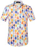 SSLR Mens Button Up Shirts Cotton Short Sleeve Hawaiian Shirts for Men, White Orange Pinapple, Medium