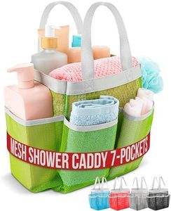 7 Pocket Shower Caddy Tote, Green - Keep your shower essentials within easy reach. Shower caddies are perfect for college dorms, gym, shower, swimming and travel. Mesh allows water to drain easily.