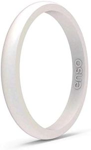 Enso Rings Halo Birthstone Silicone Ring – Minimalist Stackable Wedding Engagement Band – 2.54mm Wide, 1.5mm Thick – Opal-Colored, Size 4