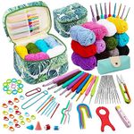 BUOKKON 87 Pcs Crochet Kit for Beginners, Crochet Starter Kit with Yarn Ergonomic Crochet Hooks Storage Bag, Complete Crochet Starter Kit, Beginners Crochet Hook Set for Adults Beginner Craft