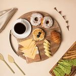 DREAMY WALLS Wooden Round Serving Platter Tray 14'' with Metal Handle | Handmade Bed Table for Food, Coffee Snacks Tray, Charcuterie & Cheese Board, Kitchen Accessories Items