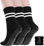 H HOME-MART 3 pairs Reformer Pilates Socks Yoga Socks with Grips for Women Non-Slip Grip Socks Yoga Socks Barre Socks Non Slip Socks for Barre, Dance, Workout (Standard, Black/Black/Black- 3 Pairs)