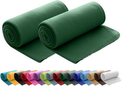 Set di 2 coperte in pile, Oeko-Tex 130 x 160 cm circa. 400 g, con cuciture antipelucchi sul bordo, verde scuro, verde scuro