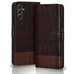 TheGiftKart Flip Back Cover Case for Samsung Galaxy M55 / M55s / F55 5G | Dual-Color Leather Finish | Inbuilt Stand & Pockets | Flip Case for Samsung M55 / M55s / F55 5G (Faux Leather, Coffee & Brown)