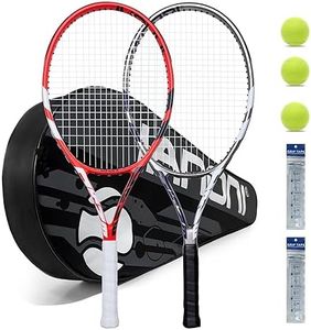 Tennis Rackets for Adults, Pre-Strung 27 Inch Tennis Racquets-2 Player Tennis Racket Set with 3 Balls,2 Grips, 2 Vibration Dampers- Grey and Red