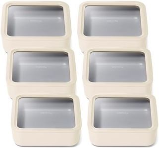 Caraway 6pc Glass Food Storage Set – 10 Cup Food Containers (6) - Ceramic Coated - Non Toxic, Non Stick with Lids - Microwave Safe - Cream