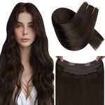 RUNATURE Invisible Wire Hair Extnsions Real Human Hair 16 Inch Brown Hair Extensions One Piece Clip in Secret Wire Hair Extensions Dark Brown Fish Line Extensions Full Head 80g