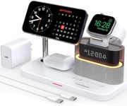 5 in 1 Magnetic Wireless Charger with Alarm Clock,Wireless Charging Stand Dock Compatible with iPhone 16/15/14/13/12,Apple Watch Series 10/9/Ultra 2/8/7/SE/SE2/6/5,Air-Pods 4/3/Pro/2 (White)