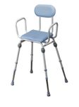 NRS Healthcare Compact Easy Modular Perching Stool With Arms and Padded Backrest , Polyurethane Finish, Light Blue