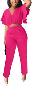 AIIYYQB Sexy Summer Two Piece Sets for Women Dressy Crop Top Elegant Vacation Brunch Pants Suit Going Out Outfit