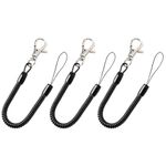 sourcing map Retractable Coil Springs Lanyard, 3 Pcs Keychain Cord Holder Strap with Lobster Claw Clasps, Spiral Stretchy Anti-Theft Security Cable Rope for Keying Cellphone, Black