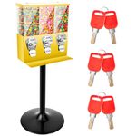 Treela Commercial Candy Vending Machine with Stand, Gumball Vending Machine for Business, Triple Head Vending Machine with Removable Canisters, 25 Cent Coin Operated Candy Dispenser (Yellow)