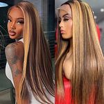 4/27 Highlight Lace Front Wigs Human Hair 18 inch Ombre Honey Blonde Glueless Human Hair Wigs 150% Density Brazilian Colored Straight 13X6X1 T Part Lace Front Wig for Black Women Pre Plucked