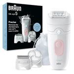 Braun Silk-épil 5, Epilator for Easy Hair Removal, Wet & Dry, Lasting Smooth Skin, with Lady Shaver, Trimmer Comb & Exfoliation Brush Heads, 5-060, White/Flamingo