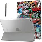 ProElite Smart Trifold Hard Back Flip Stand Case Cover for Apple iPad 9.7 inch 2018/2017 5th 6th Generation with Stylus Pen- Hippy