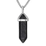 BEADNOVA Crystal Necklaces for Women Crystal Pendant Gemstone Necklace for Spiritual Energy Healing Hexagonal Pendant Divination for Men (18 Inches Stainless Chain), S, Gemstone, black lava rock stone