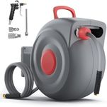 Retractable Air Hose Reel, 3/8" x 65ft Air Hose with Air Blow Gun, Adjustable Length Lock, 180° Rotating Wall Mount Air Tool for Garage and Workshop