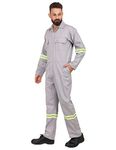 CLUB TWENTY ONE Men's High Visibility Cotton Coverall with Green and Silver Reflective Tape | Multiple Pockets Zipper Front | Boiler Suit for Men(Grey, Medium)